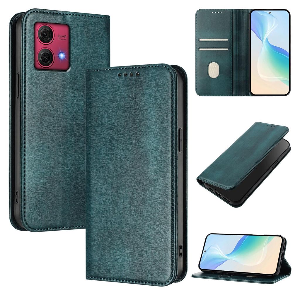 Handyhülle für Motorola Moto G84, Vintage Leder RFID Schutz Kartenfach Standfunktion Magnetische Klapphülle Grün