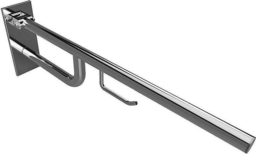 BELP Stützklappgriff mit Toilettenpapierhalter Edelstahl poliert mit Abdeckung 103x253x850 mm, 120 kg Traglast für Bad & WC >> zum Bohren