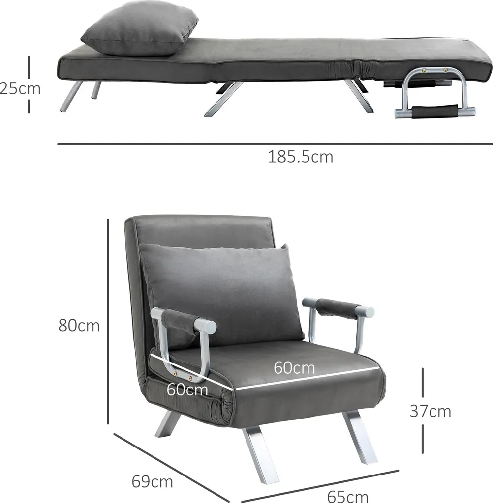 Lit d'Appoint Gain de Place 65 cm pour Studio et Chambre d'Amis Gris - 3