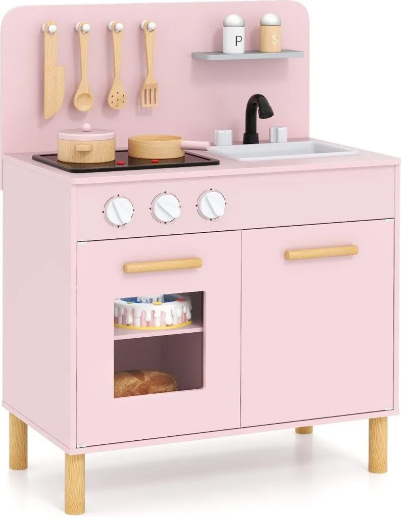 Cuisine de jeu enfant rose en bois interactif avec effets sonores