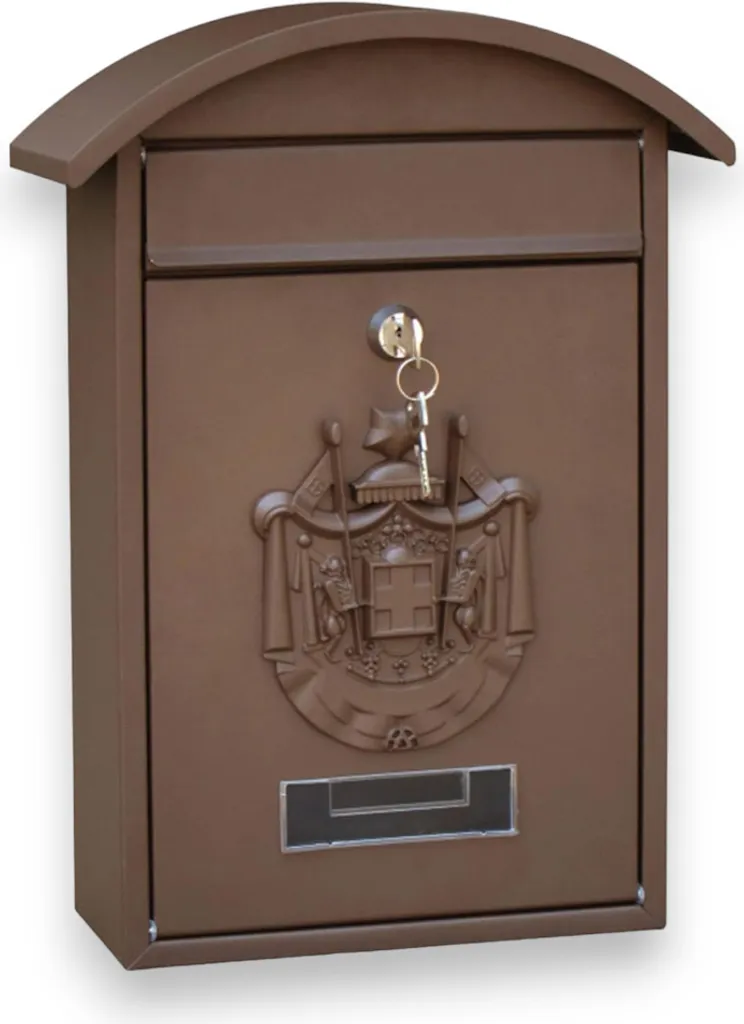 Boîte aux lettres 21 x 6 x 31 cm en métal marron avec auvent protecteur