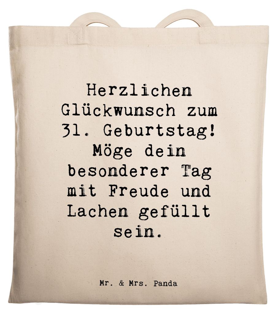 Mr. & Mrs. Panda Tote Bag Spruch 31. Geburtstag - Transparent - Geschenk, Geburtstagssprüche 31, Herzlichen Glückwunsch zum, Stoffbeutel, besonde...