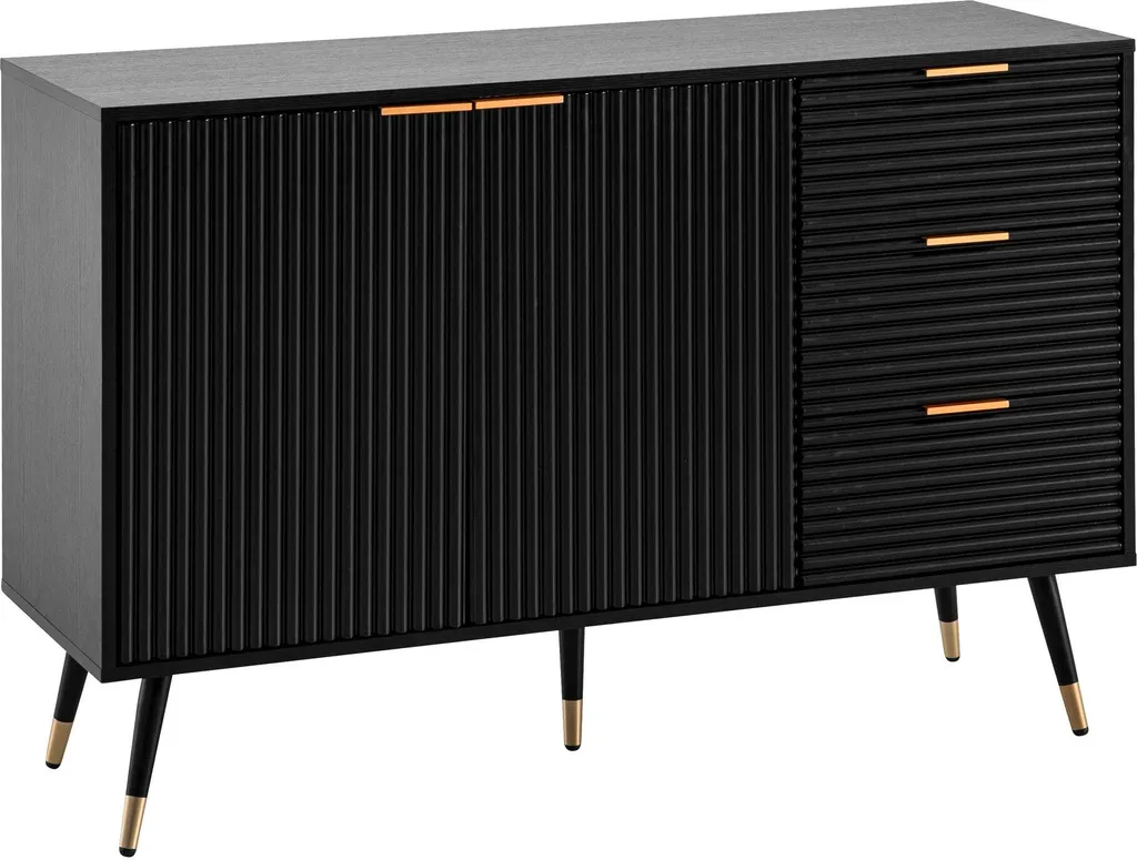 Commode de Couloir Design Noir et Bois 120cm Meuble de Rangement