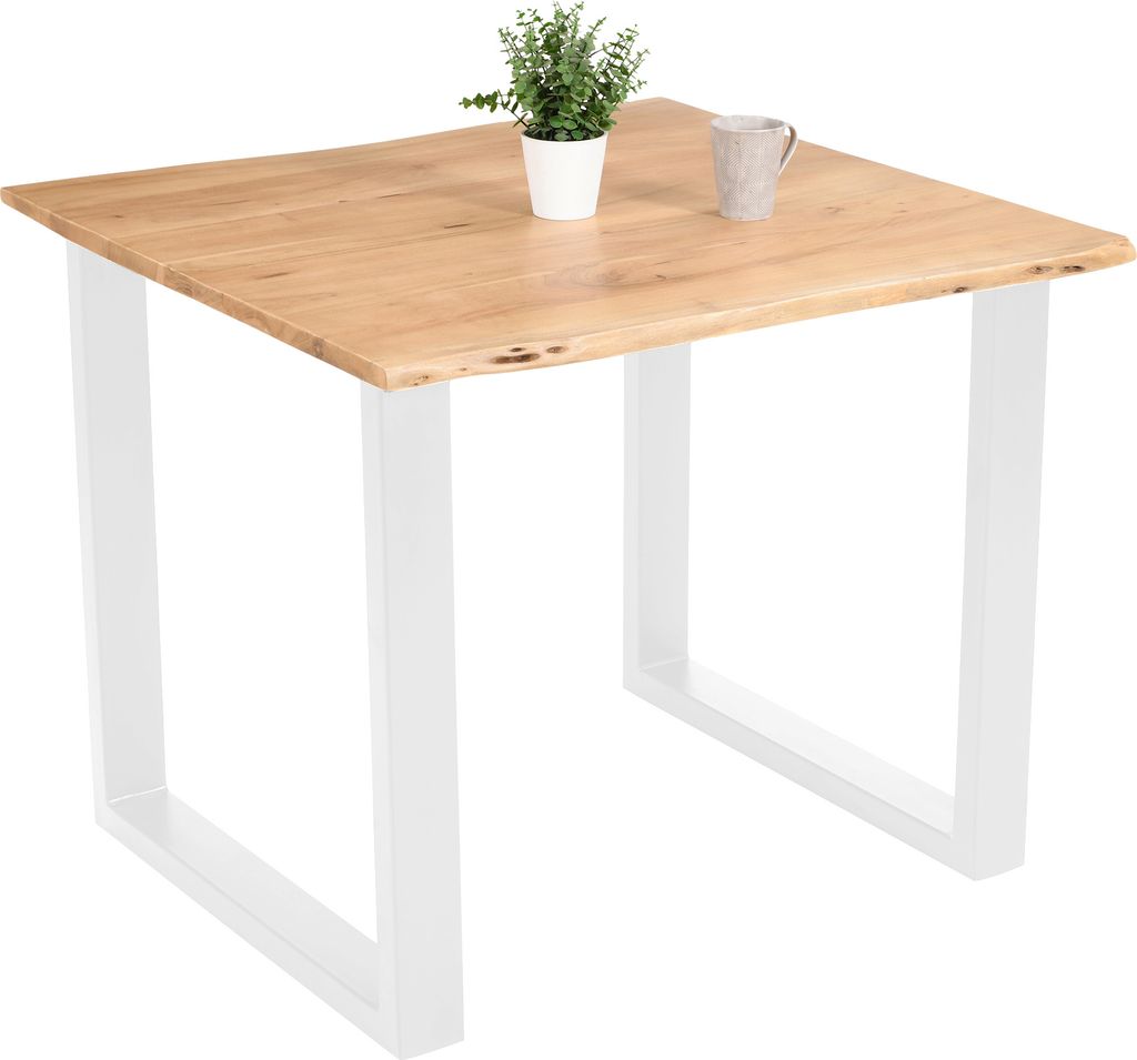 Esstisch Baumkante massiv Akazie eichefarben 90 x 90 cm weiß DEREK