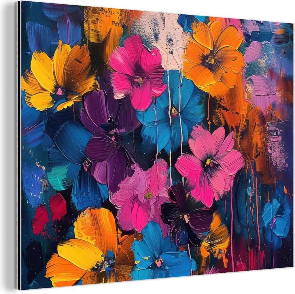 MuchoWow Wanddekoration Metall Metallbild Wandkunst 40x30 cm Blumen - Bunt - Abstrakt - Modern MuchoWow Aluminium Gemälde - Dekoration Wohnzimmer