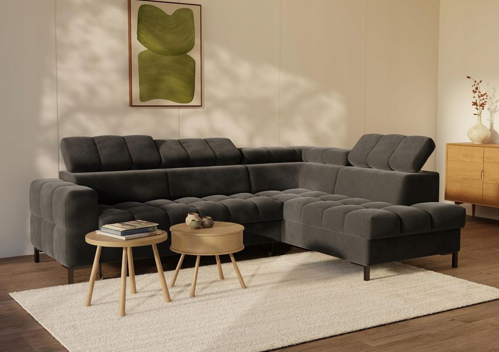 LetSit Ecksofa Fiore L Element Rechts Freistehendes Loungesofa Bequemes Ecksofa mit Schlaffunktion Schmutzabweisend Für Wohnzimmer Anthrazit