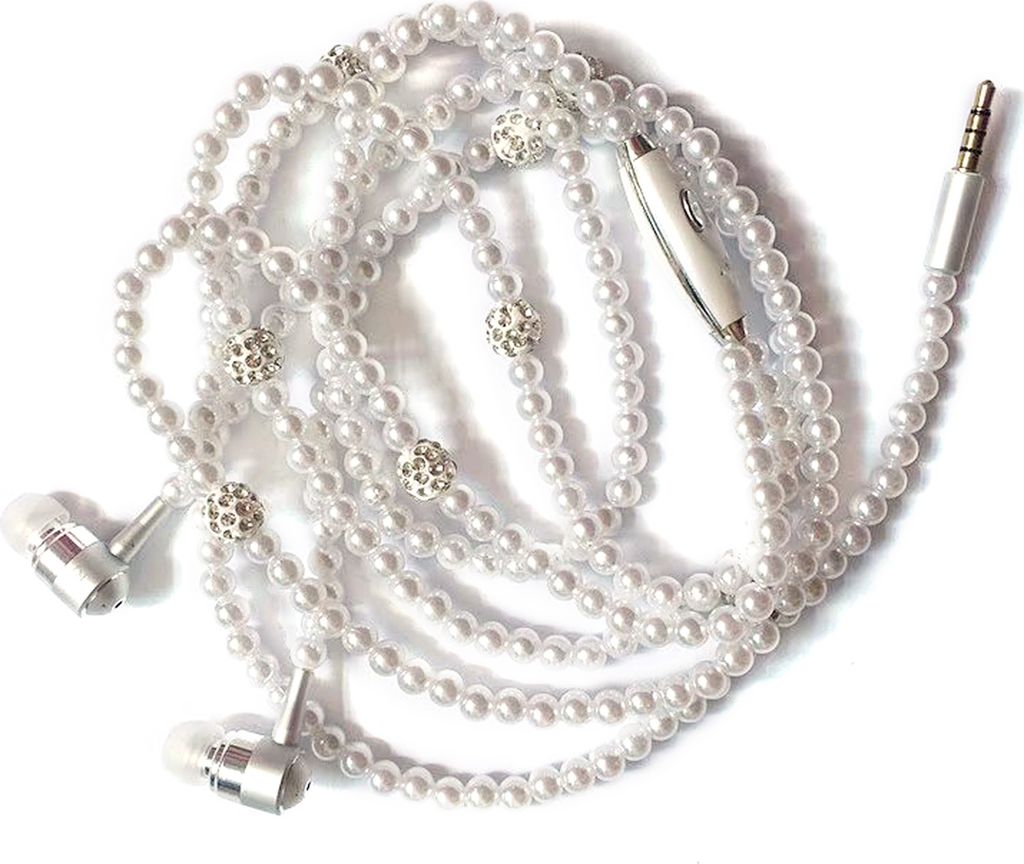 Schmuck Perlenkette Stereo-Ohrhörer mit Mikrofon 3,5 mm In-Ear-Kopfhörer kabelgebundene Headset-Ohrhörer für Telefonmädchen,Weiß