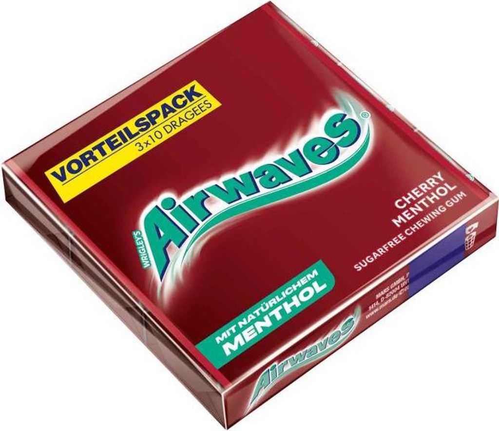 Airwaves 603052 Airwaves CHERRY MENTHOL Kaugummis 3x 10 Image du produit 