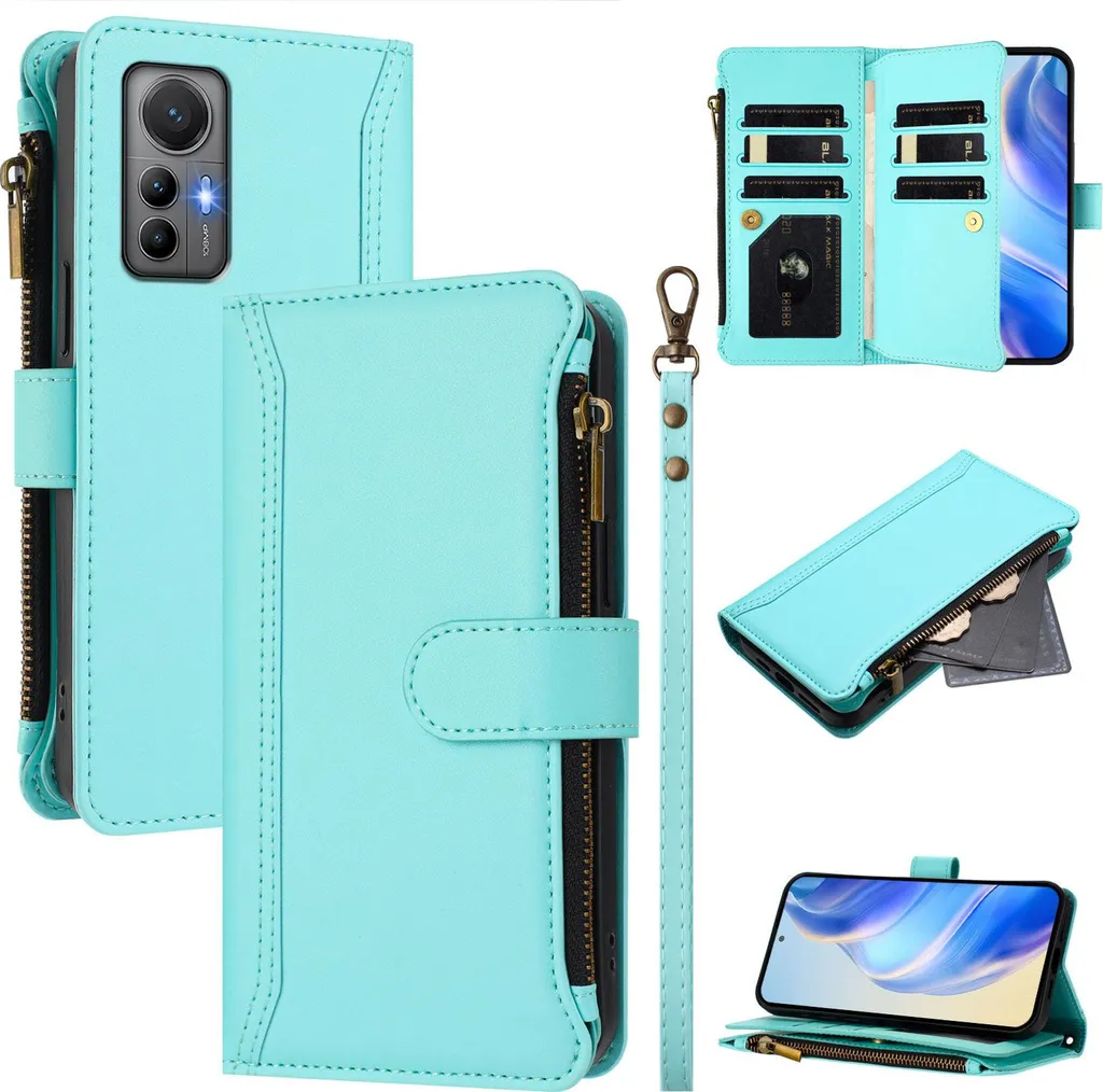 GOKEN Cover Portafoglio Per Xiaomi Mi 12 Lite 5G – Pelle PU Con Slot Carte E Supporto, Verde