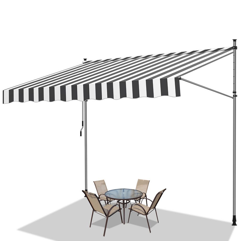 TolleTour Klemmmarkise 400x120cm Markise Höhenverstellbare Balkonmarkise mit Handkurbel Sonnenschutz ohne Bohren für Terrasse und Balkon Grau Weiß