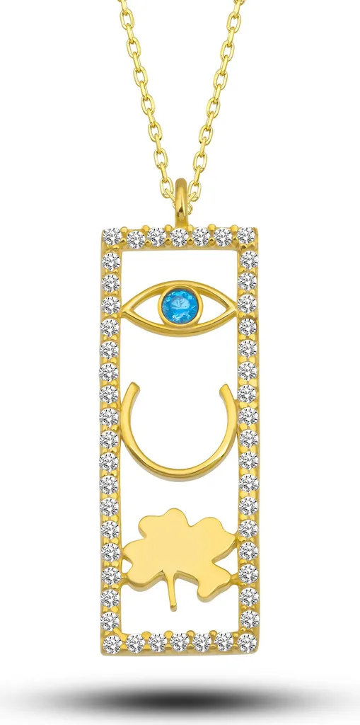 Bijou porte-bonheur collier argent doré zircone idéal pour cadeau d'anniversaire