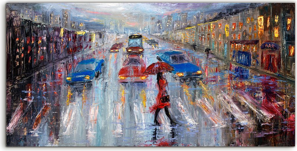Coloray - Glasbild - 120x60 cm - Wandbild - Glasbilder - Kunst Bild Überqueren der Straße Stadt