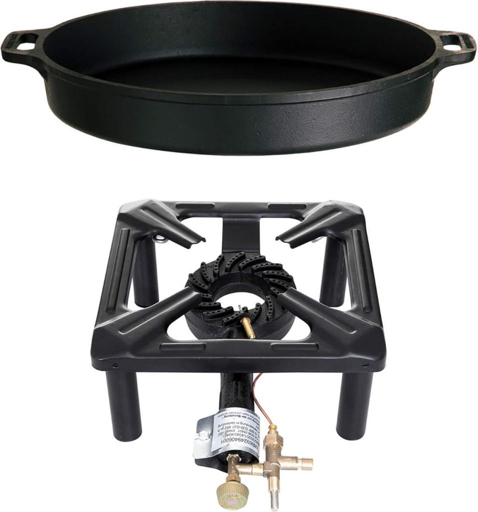 Hockerkocher-Set (groß) mit Gusseisenpfanne Ø 40 cm - mit Zündsicherung