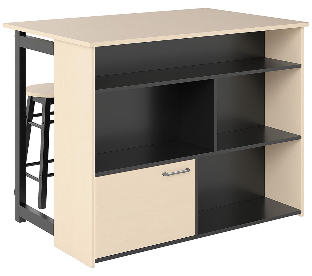 3-tlg. Barset, Bartisch mit klappbarer Tischplatte, 2 Barhocker, 6 Staufächer, schwarz+Eiche, 116 x 70 x 89,5 cm