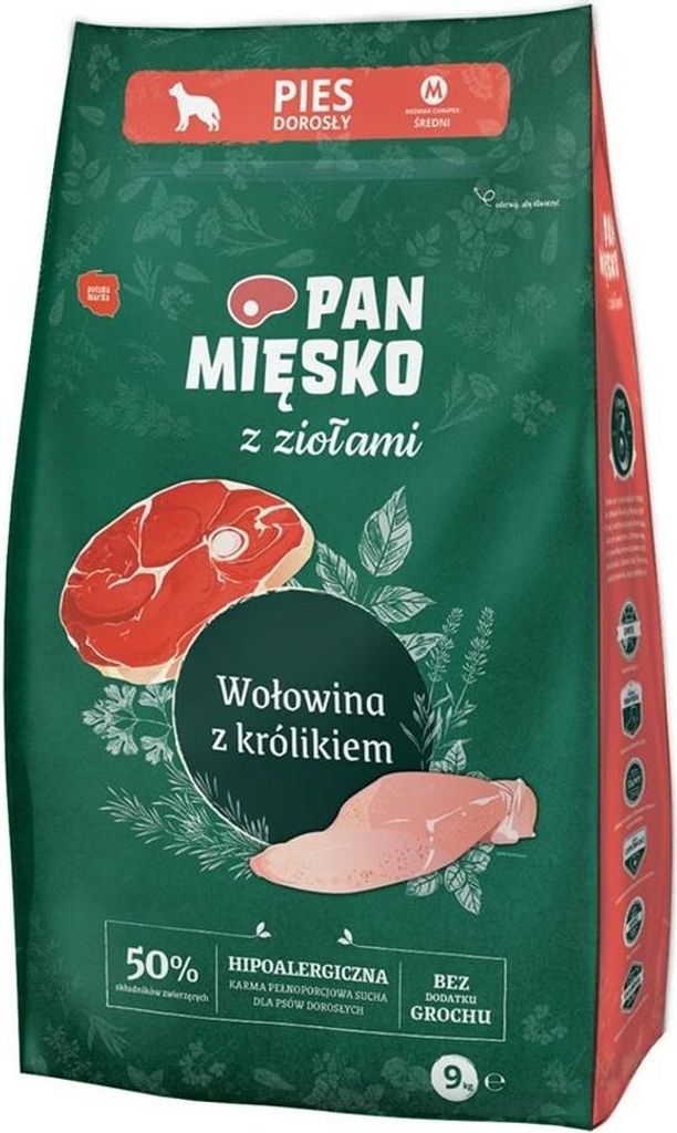 PAN MIĘSKO with herbs Beef with rabbit M – trockenfutter für Hunde – 9kg