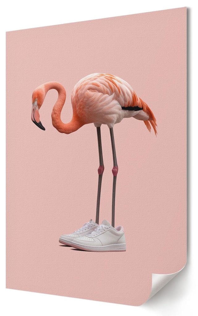 Flamingo in Boots- Kunstdruck A1 (59x84 cm) - Humorvoll, Popkultur- Wandbild für Wohnzimmer Schlafzimmer & Flur, Modernes Poster Wanddeko, Ungerahmt