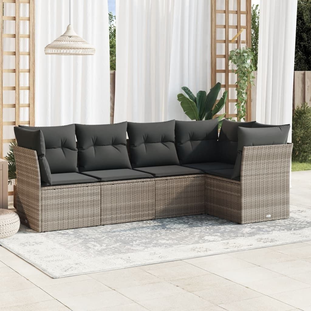 Maison Exclusive - 5-tlg. Garten-Sofagarnitur mit Kissen Hellgrau Poly Rattan