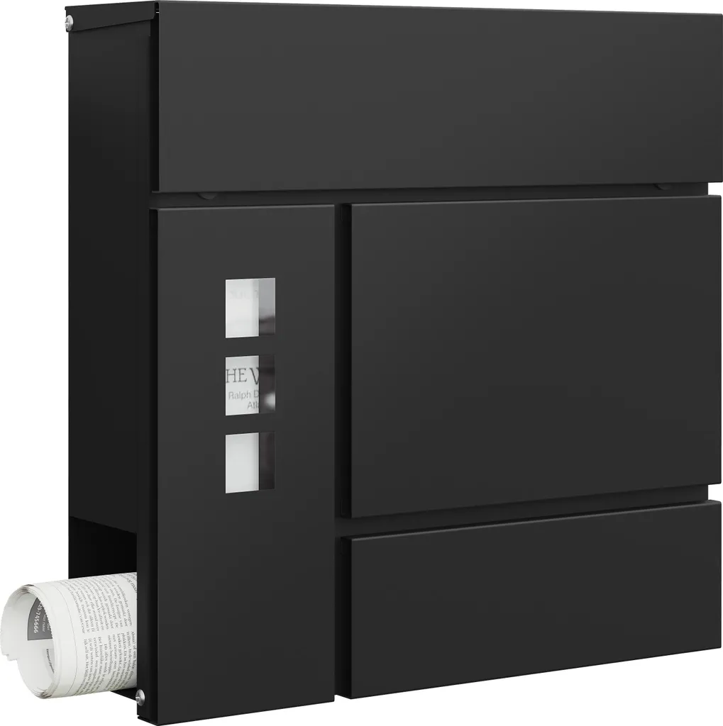 Boîte aux lettres murale noire en métal avec serrure et 2 clés - 35x12x33cm