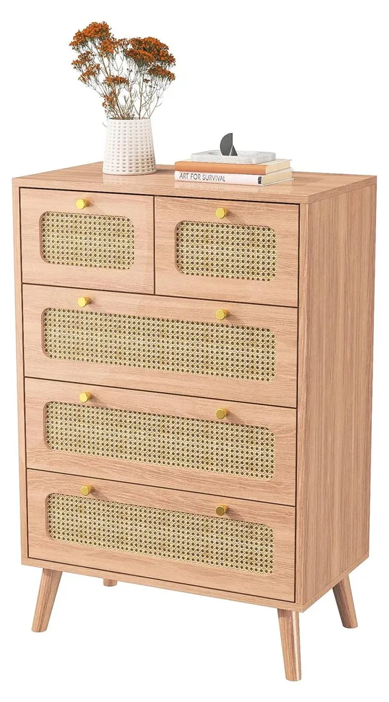 Meuble de Rangement à 5 Tiroirs, Commode Minimaliste 60x34x91 cm Blanche