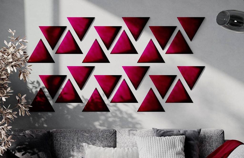 4er-Pack – Weiche Samt-Akustik-Wandkunst-Paneele |Echo-dämpfende, schallabsorbierende und schalldämmende Platten | [4x Triangle (25x25cm) | Bor...