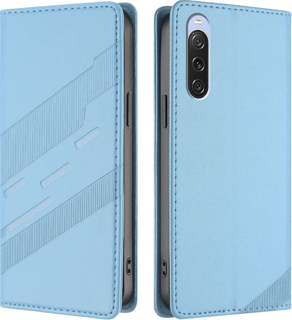 Hülle für Sony Xperia 10 V, Kunstleder Brieftaschen Handyhülle mit Kartenfach und Standfunktion Hellblau