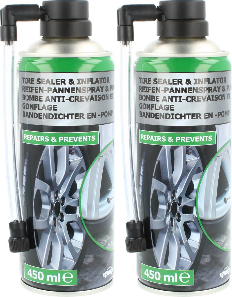 com-four 2x Reifen Pannenspray je 450 ml - Autoreifen Pannenset auch für Motorradreifen - Reifenreparaturset - Reifendicht-Spray für Auto und M...