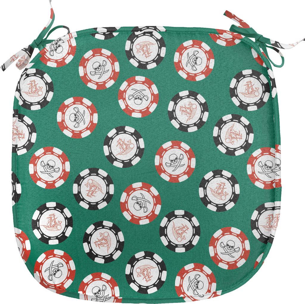 ABAKUHAUS Kasino Polster für Esszimmerstühle, Chips Pirat, Dekoratives wasserfestes Kissen mit Riemen für Küchensitze, 40 cm x 40 cm, Jadegrün...