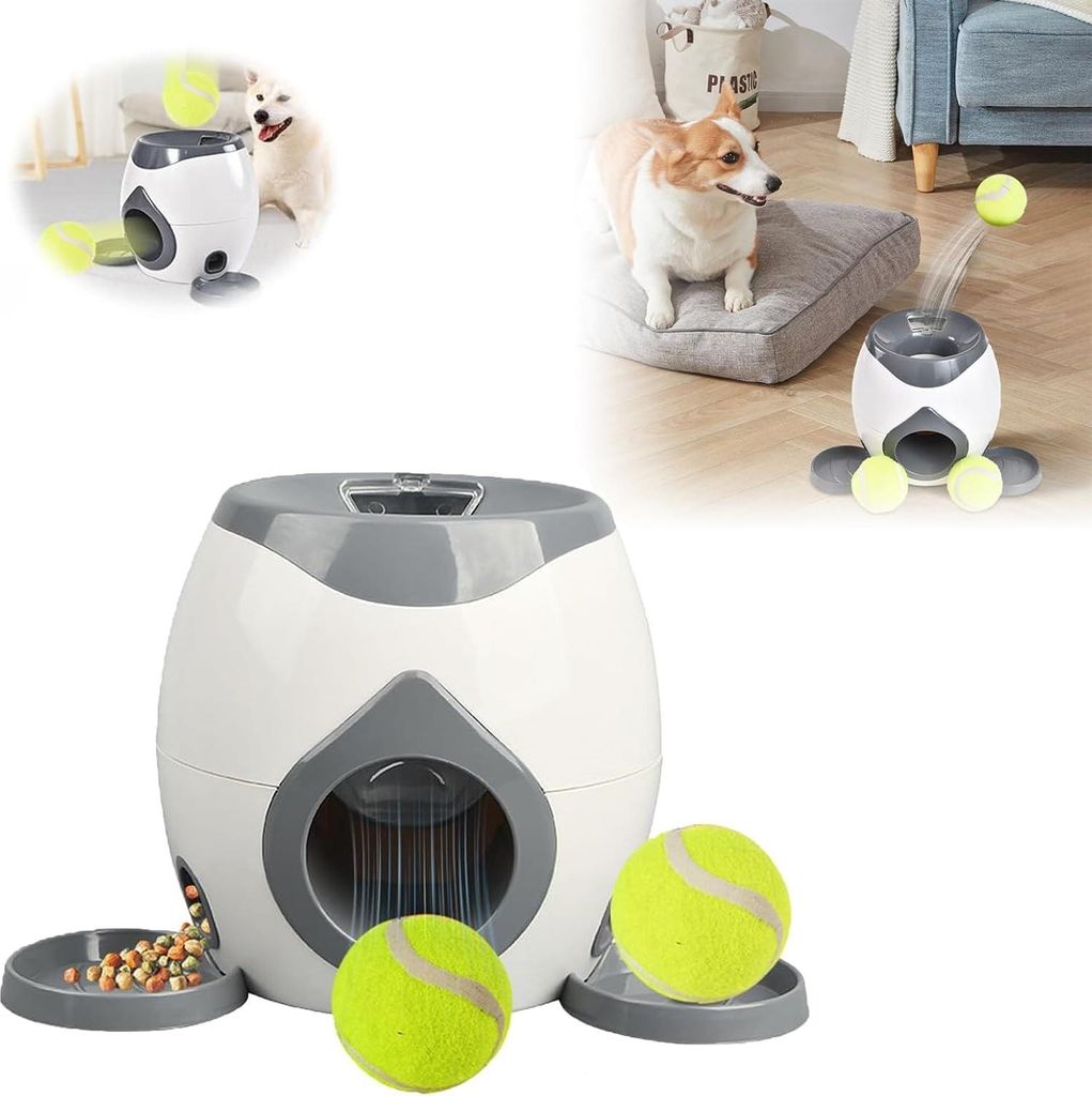 Tennisball-Belohnungsautomat für kleine und mittelgroße Hunde mit automatischem Ballrutschen für interaktives Training.
