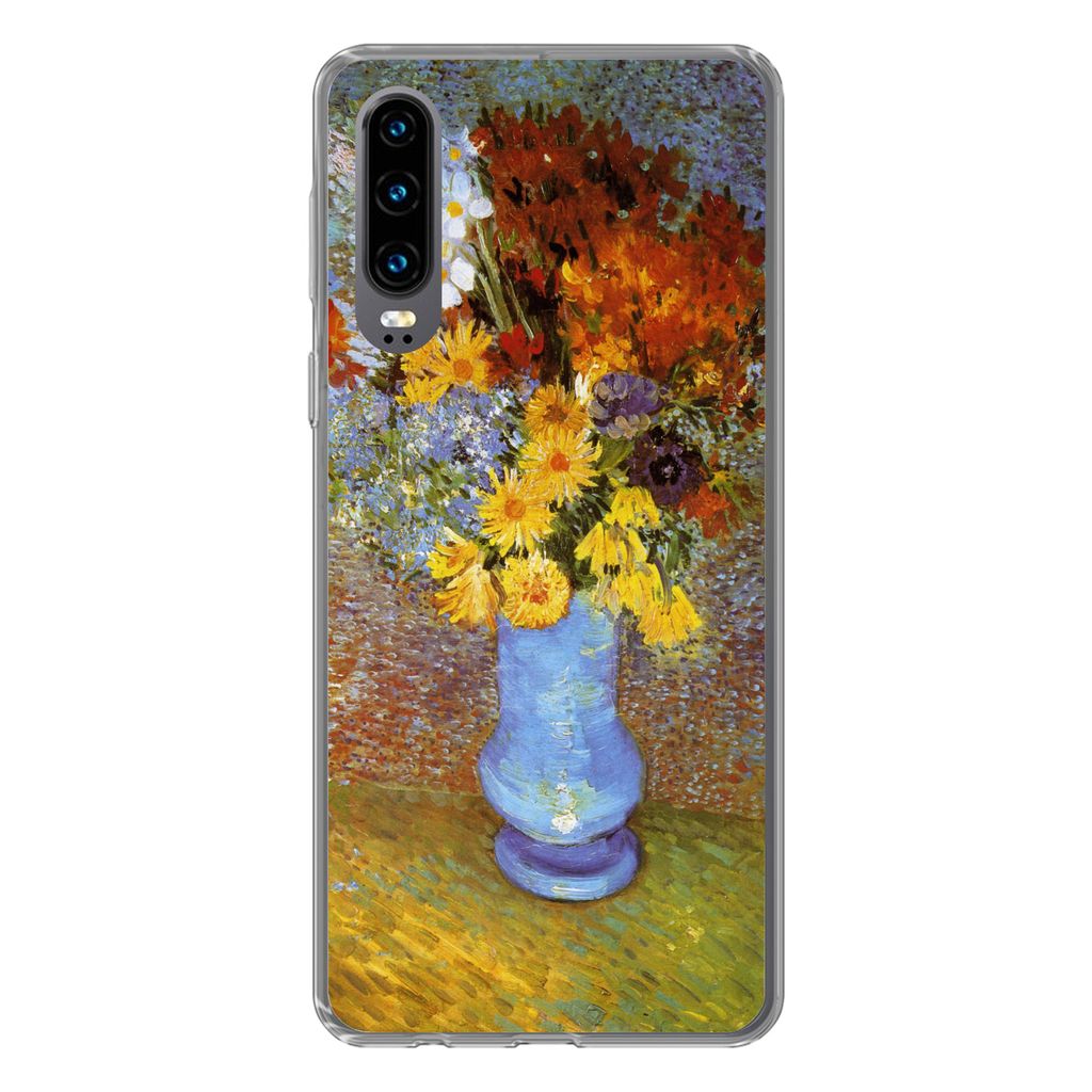 MuchoWow Handyhülle Schutzhülle Hülle für Huawei P30 Vase mit Gänseblümchen und Anemonen - Vincent van Gogh Silikon Softcase Handy Hülle -...