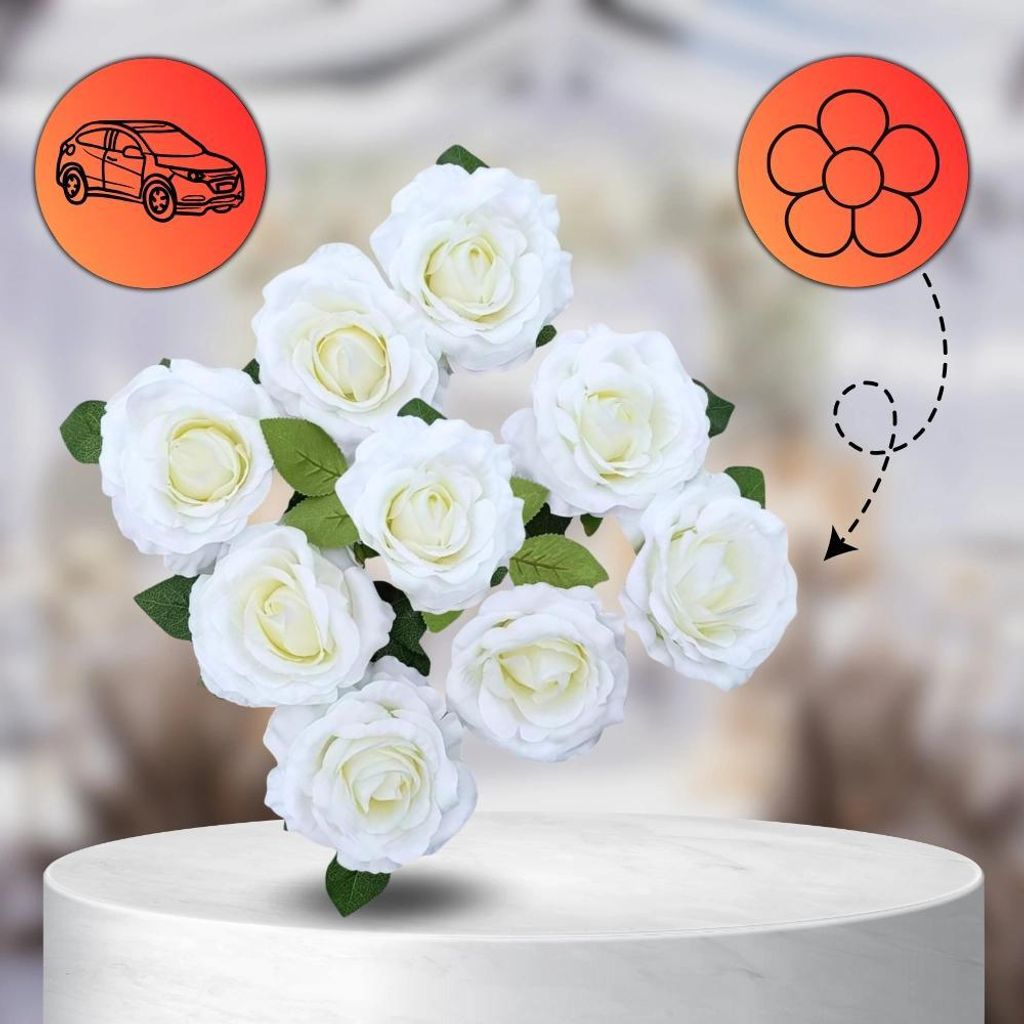 Camerazar Lot de 9 roses roses crème avec ruban décoratif Image du produit 