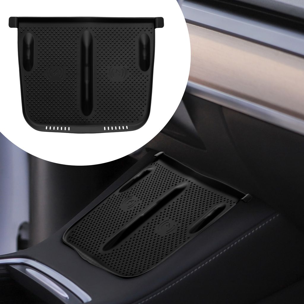 kwmobile Kabellose Ladegerät Panel Schutzabdeckung für Tesla Model Y / Model 3 - Auto Charging Pad Matte - Silikon Cover Handy Pad Schwarz