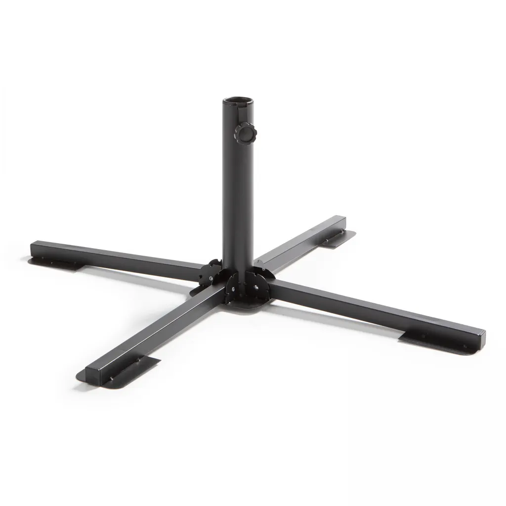 Pied de parasol pliant acier noir 84x84 cm Solys Oviala - Stable et Robuste