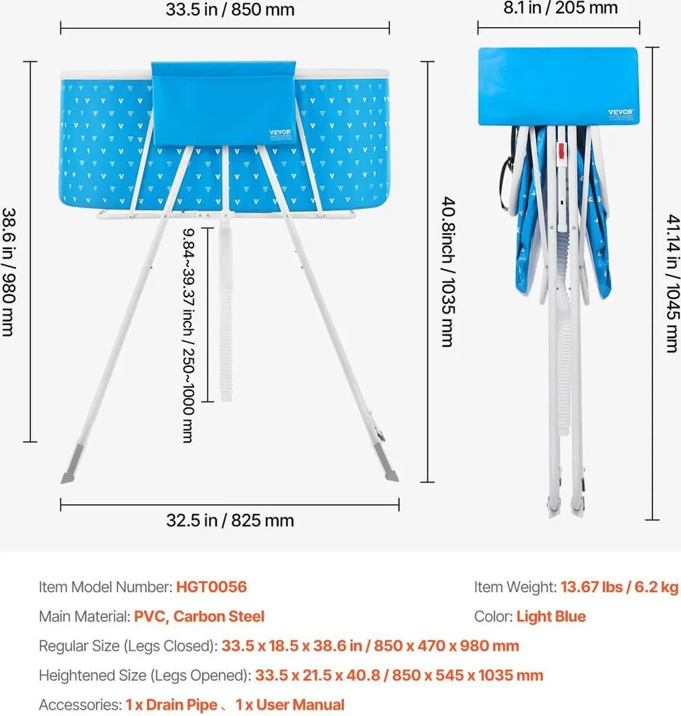 Baignoire Chien Pliable surélevée Bleu - Solution Gain de Place Bain - 7