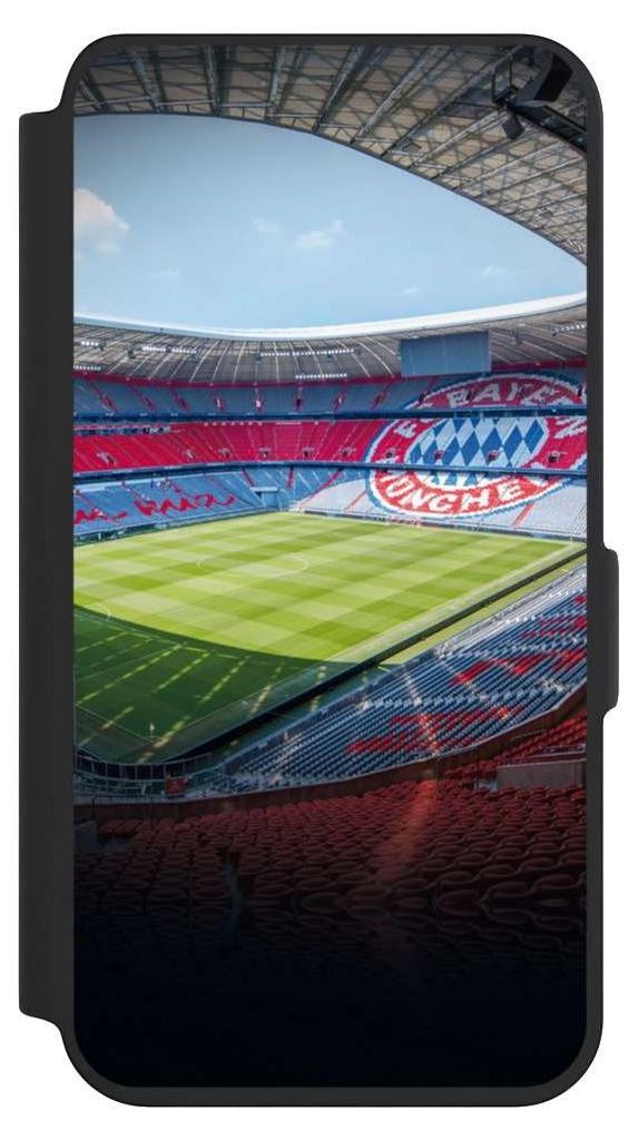 NIVOCASE Klapphülle für Samsung Galaxy S24 Handyhülle aus Kunst Leder NIVOflip schwarz FC Bayern München FCB Stadion