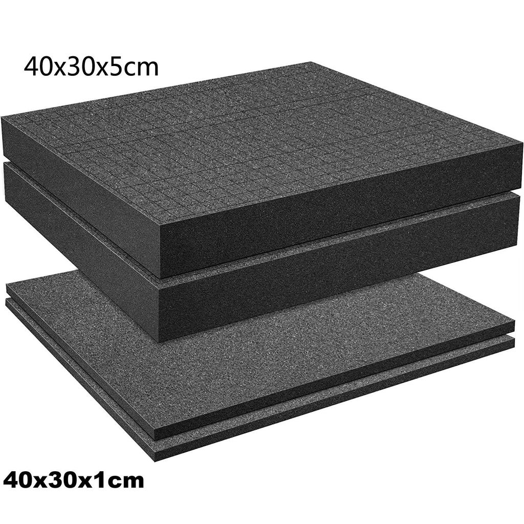 Rasterschaumstoff Set 4-teilig – Koffereinlagen für Werkzeugkoffer & Kamerakoffer | Würfelschaum 40×30 cm