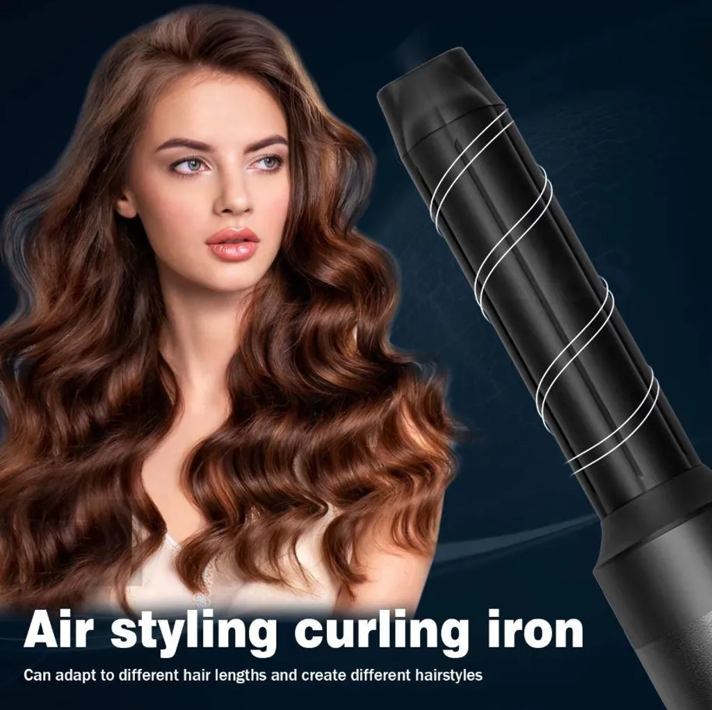 Brosse à air chaud multifonction avec diffuseur et 6 embouts de coiffage noirs - 13