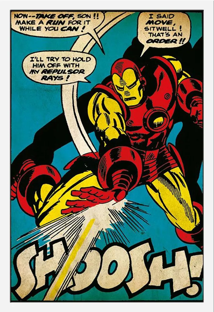 Affiche encadrée Iron Man style Rétro - Cadre blanc Shinsuke® 61x91,5 cm
