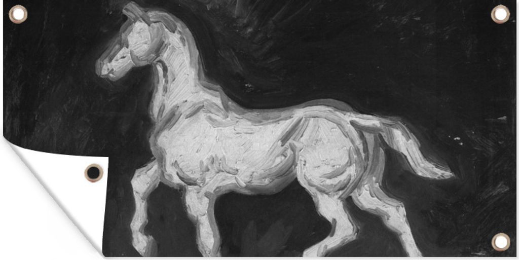 MuchoWow 80x40 cm Outdoor-Poster Gartendeko Sichtschutz Garten Poster für den Garten Pferd - Vincent van Gogh - Schwarz - Weiß