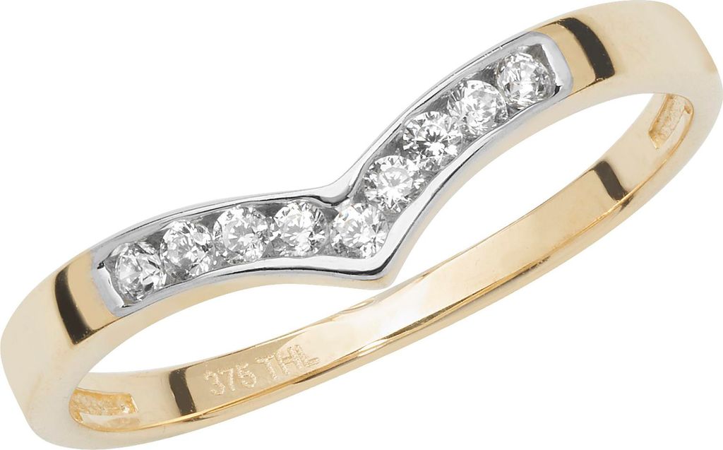 Moderner 9 Karat (375) Gold Damen - Wünschelrute Ring mit Zirkonia (synth.), 55 (17.5); TRS17061RSO