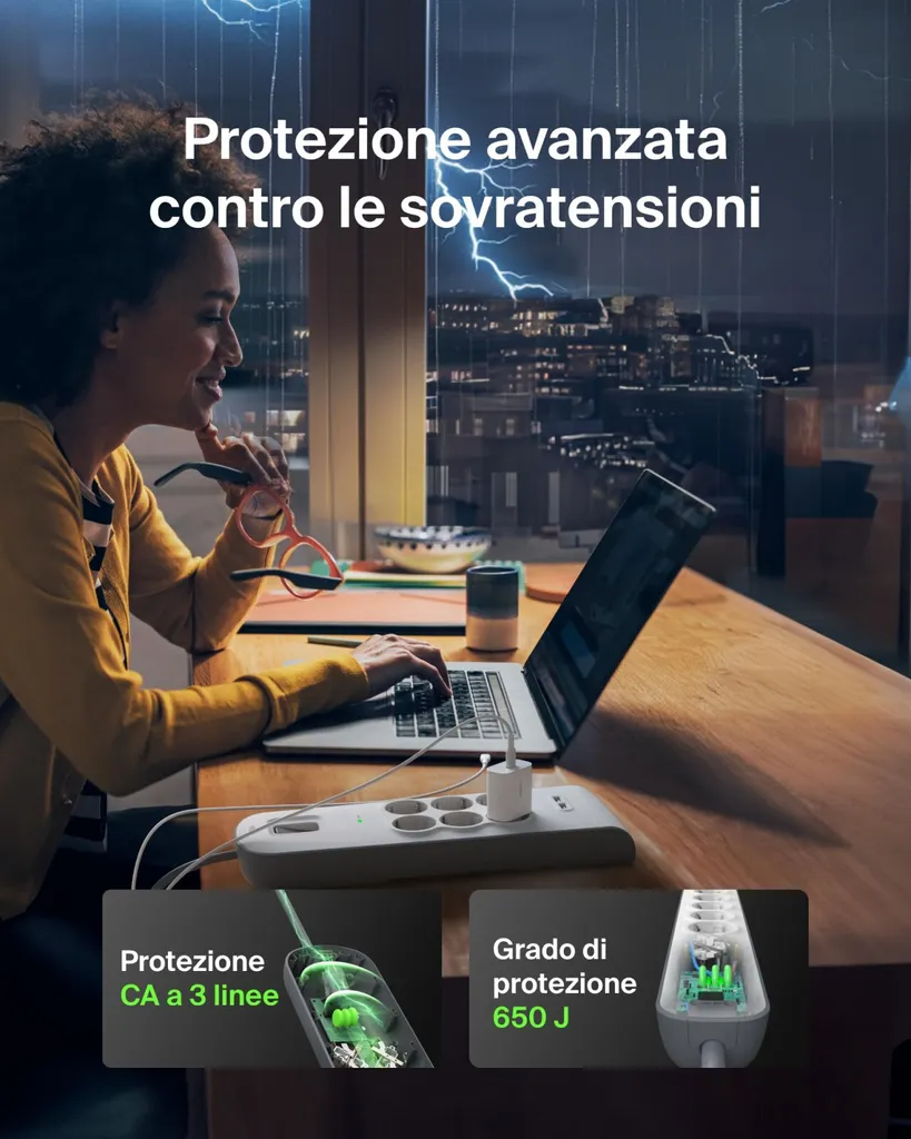Belkin Multiprise avec Protection Surtension 6 Prises et 2 Ports USB 2m - 7