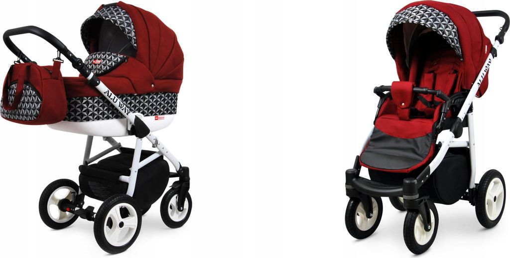 BabyLux Alu Way | 2in1 Kinderwagen Set | Optical Chili | Kombikinderwagen | Kinderwagenset | Buggy + Babywanne
