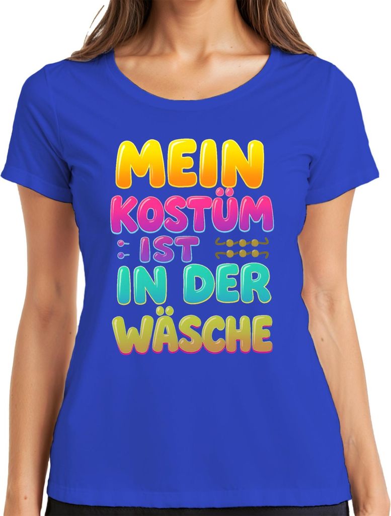 Mein Kostüm ist in der Wäsche lustig Fasching Karneval Geschenk Damen T-Shirt, Blau, XXL