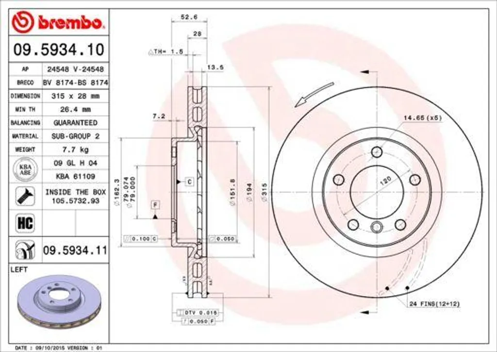 Disque Brembo Haute Teneur en Carbone 09.5934.11 pour BMW Z3 et Série 3