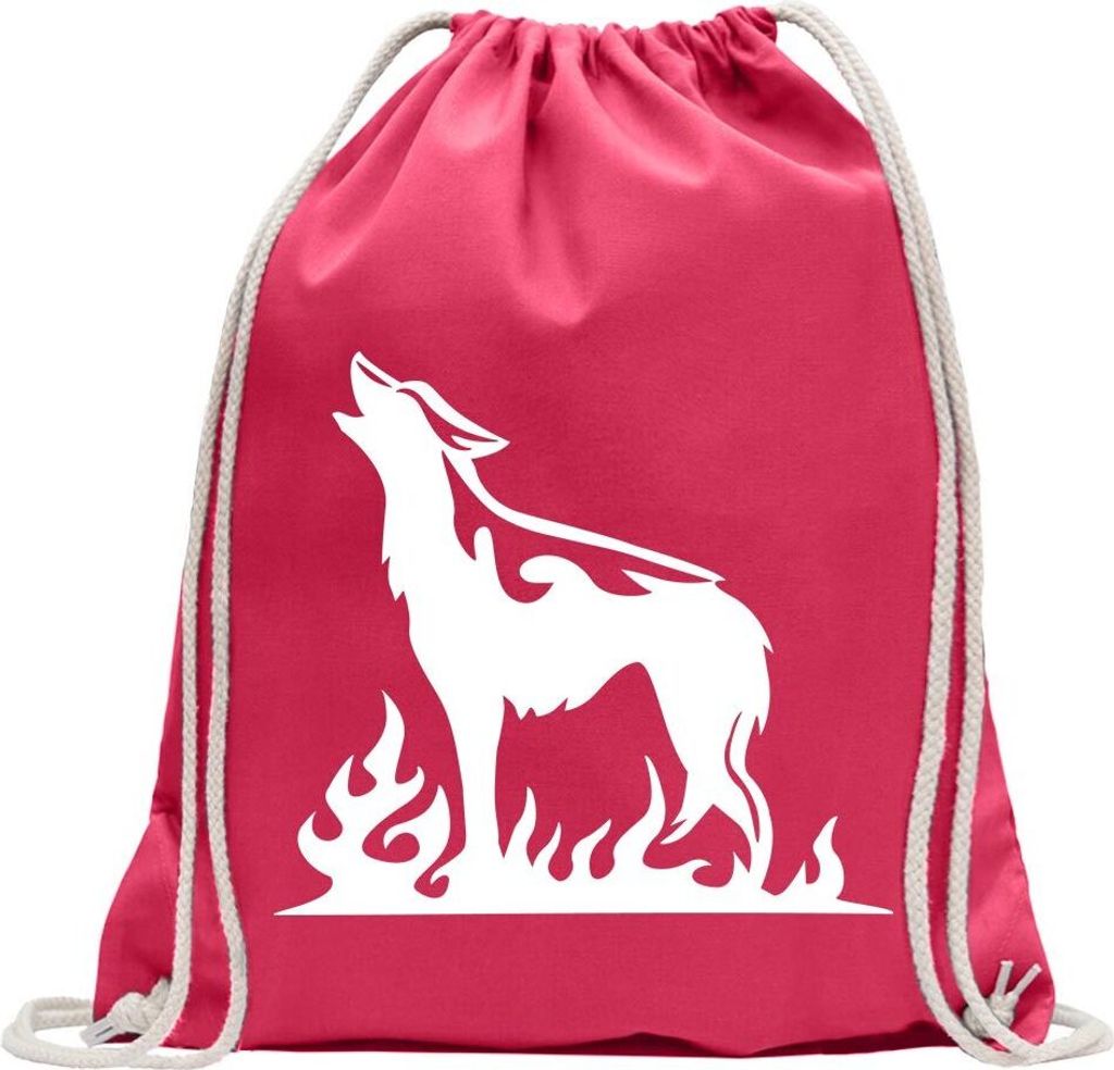 Kiwistar - Turnbeutel - pink - Flammenwolf - Fun Rucksack Sport Beutel Gymsack Baumwolle mit Ziehgurt