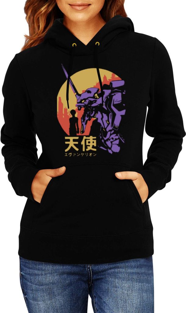 Damen Kapuzenpullover Japan Anime Manga Neon Anime Genesis 02 Genesis Mech, Lady M / Schwarz