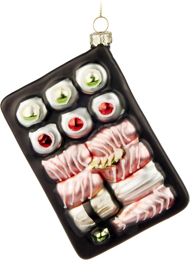 BRUBAKER Sushi Box Weihnachtskugel aus Glas - Handbemalt und Mundgeblasen - Christbaumschmuck Lustig - Christbaumkugel Essen