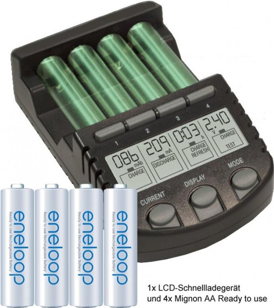 Panasonic eneloop Standard (ehem. Sanyo eneloop Standard) Mignon AA HR-3UTGA und AccuCell LCD-Ladegerät