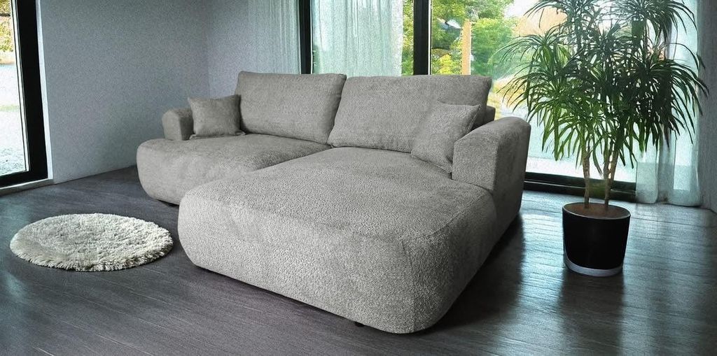 Ottimo Ecksofa L - mit Bettkasten, Schlaffunktion, Bouclé-Stoff, leicht zu reinigen. Seite: Rechts, Stoff: Abriamo_02