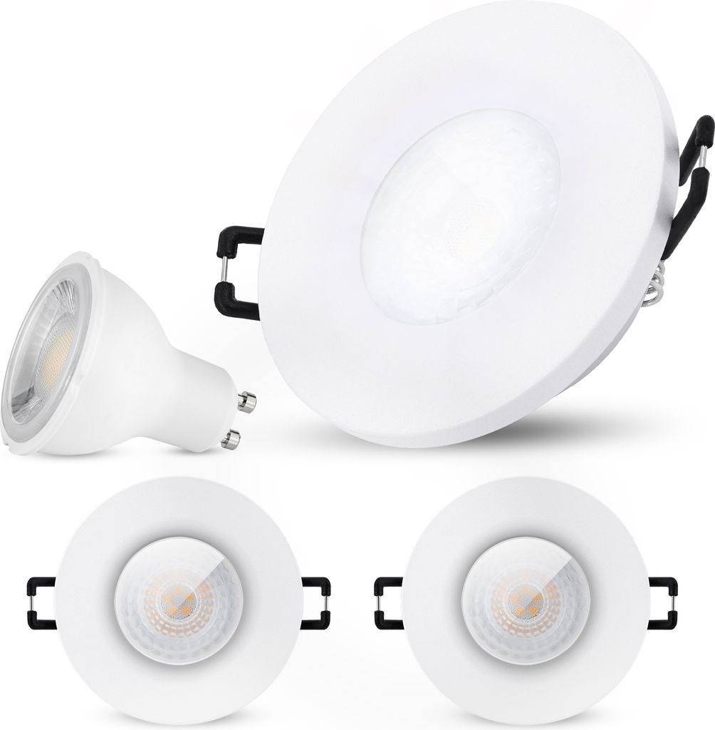 SSC-LUXon 3er Set BEDA Einbau Spots IP65 weiß mit LED GU10 38° Abstrahlwinkel 3W neutralweiß - Deckenspot 230V Lampe tauschbar