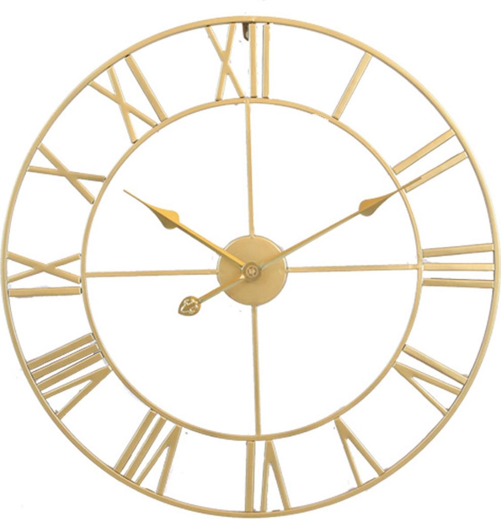 MODFU Große 50 cm Vintage Metall-Wanduhr in Gold, Nordischer Stil, runde Uhr mit römischen Ziffern, lautloses Quarzwerk, dekorative Wohnzimmeruhr